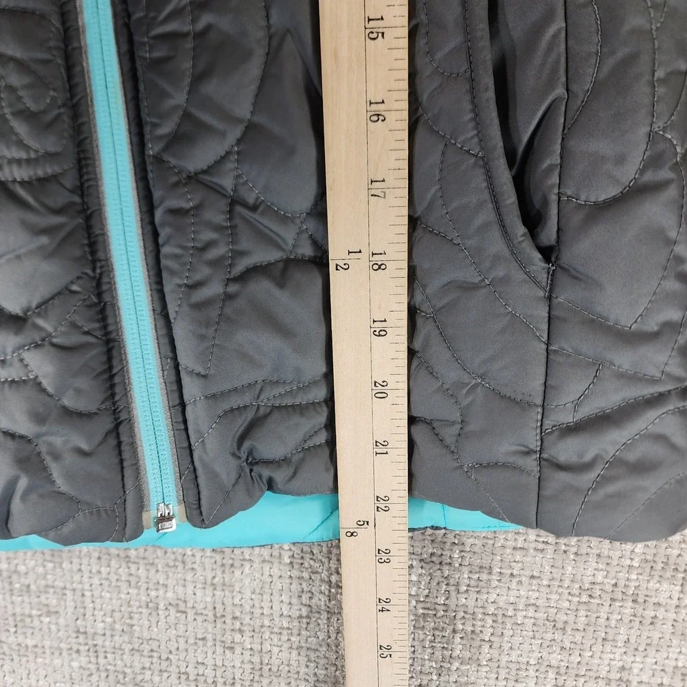 Ivivva by Lululemon Reversible‎ Hooded Puffer Vest Girls 14 Aqua Gray Quilted